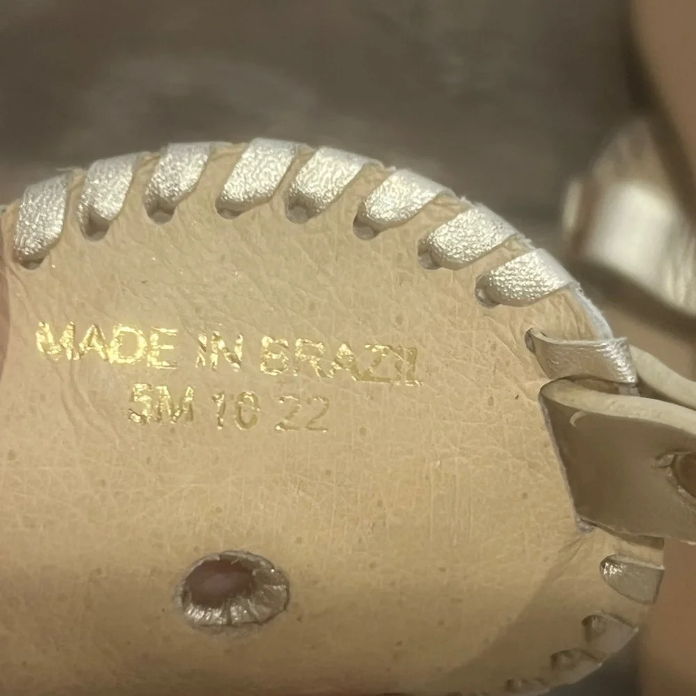 Jack Rogers Collins Flat Leather Sandals, Off-White and Gold, Size 5, Like New - Picture 6 of 8